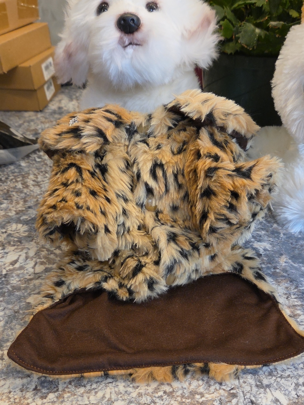 Faux Fur Leopard-Print Dogs Coat - Brown/Black